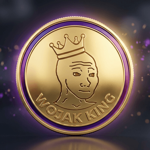 WOJAK meme coin — golden Wojak-faced coin with crown emblem