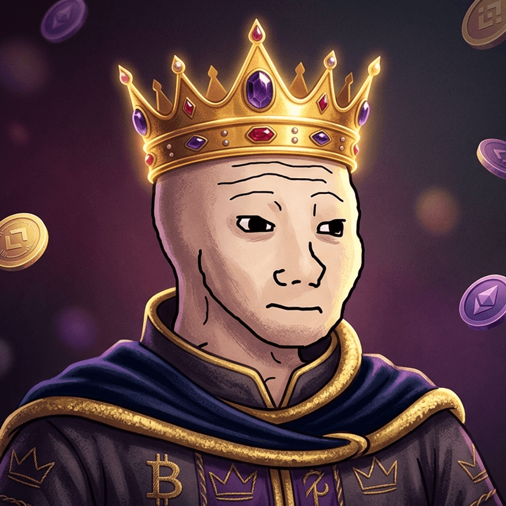 Crowned Wojak King meme illustration with golden crown and royal regalia